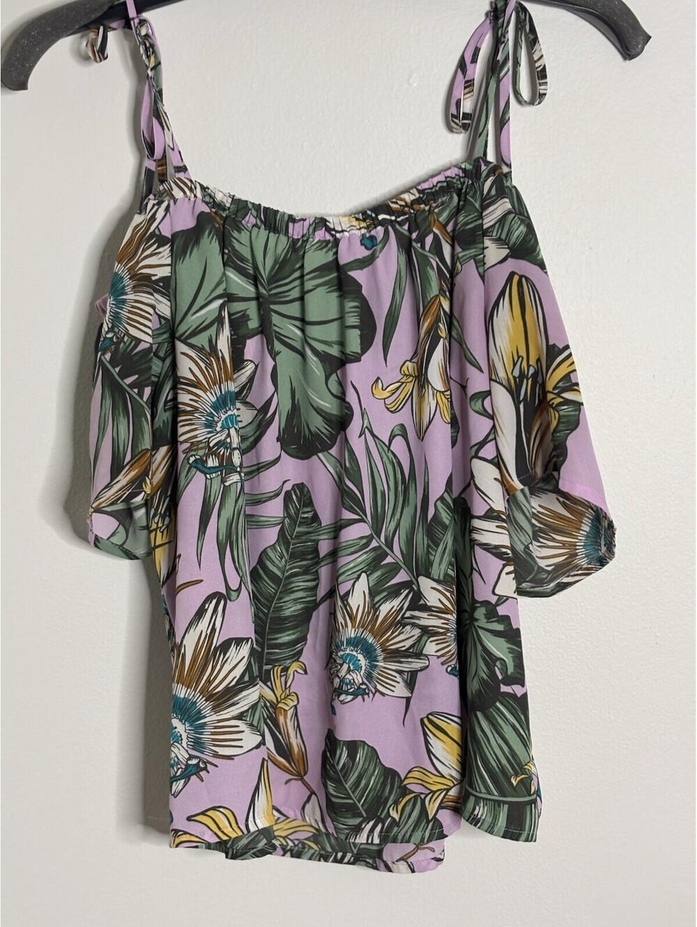 J.Crew off-the-shoulder top Size S Tropical Print Tassel Ties